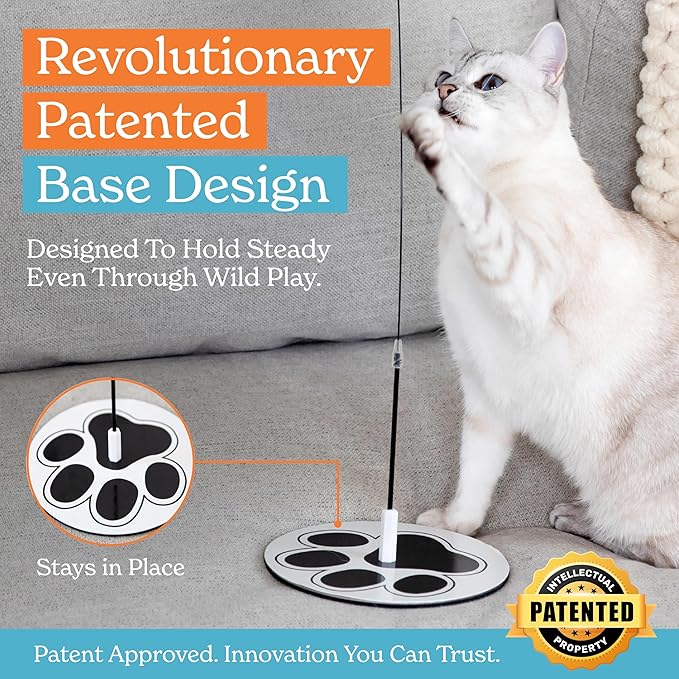 18-Piece Interactive Cat Toys for Indoor Cats -PATENTED Heavy Duty Self-Holding Floor Base & Suction Cup - Durable Feather Wand Bird Simulation Self Play Kitten Toys for Bored Adult Cats Juguete Gato