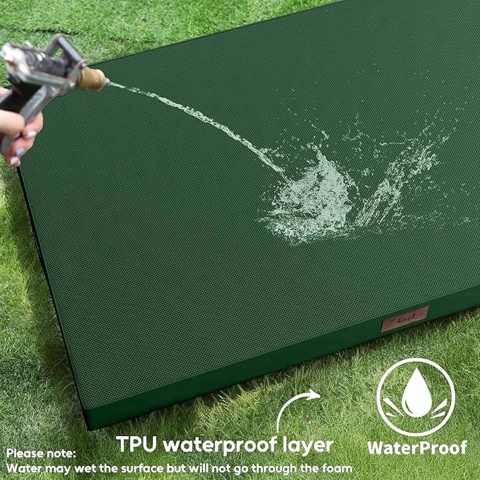 Outdoor Extra Large Dog Bed, Waterproof Dog Bed for Large Dogs, Orthopedic Egg Crate Foam Pet Bed with Washable Removable Oxford Cooling Cover, 44x32 Inch, Dark Green