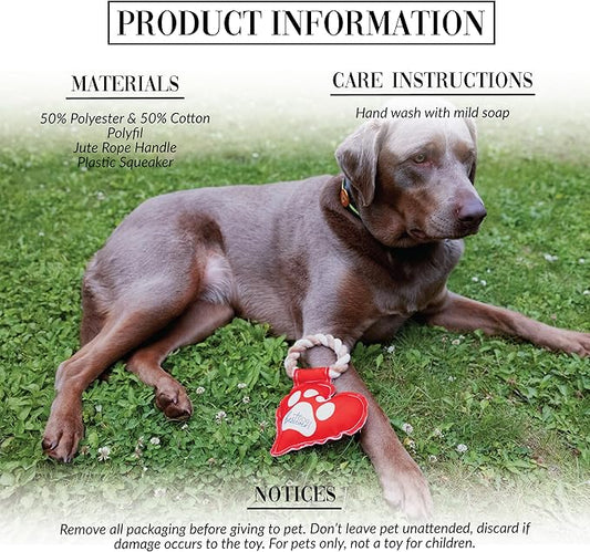 Pavilion - Best Dog Ever! - 9.5" Heart Puppy Dog Toy with Rope Handle K-9 Furry Companion Valentine's Day Gift Christmas Birthday Present