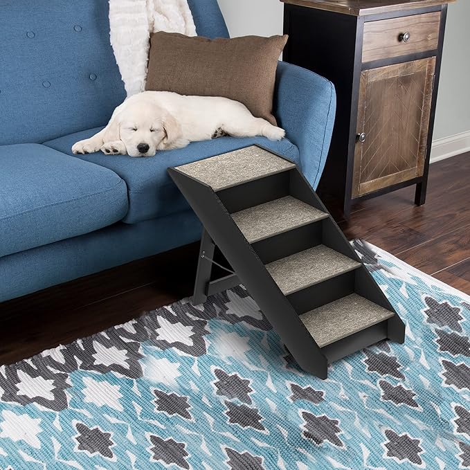 Pet Stairs - Home and Vehicle Nonslip Carpeted Dog Steps with 4-Step Design - for Puppies, Kittens, and Other Small Pets by PETMAKER (Gray)