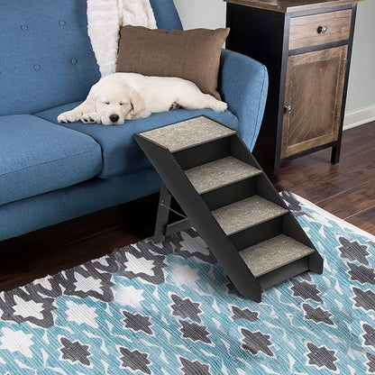 Pet Stairs - Home and Vehicle Nonslip Carpeted Dog Steps with 4-Step Design - for Puppies, Kittens, and Other Small Pets by PETMAKER (Gray)