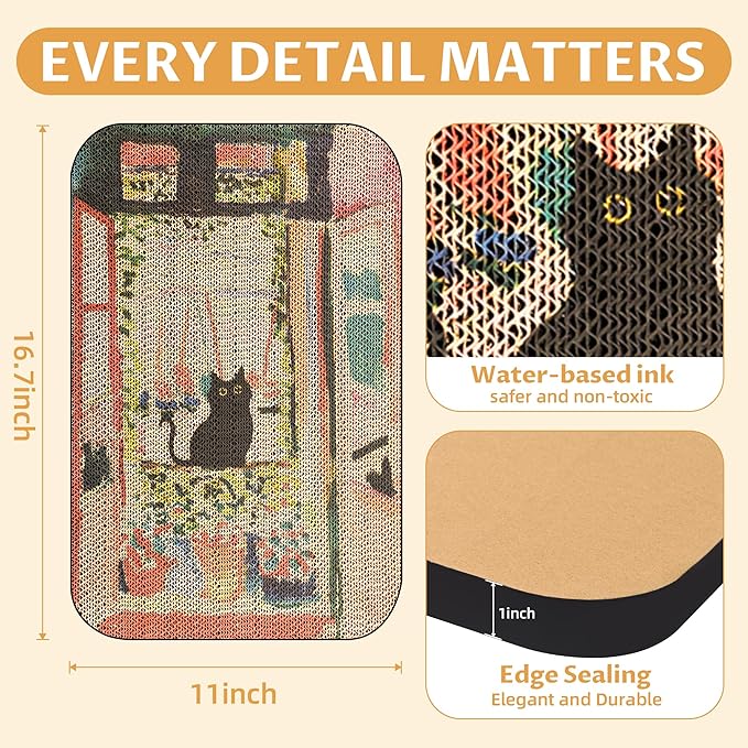 Art Cat Scratcher, Wall-Mountable Cat Scratching Board, Cat Wall Scratcher 16.7x11x1 Inch Cat Scratch Pad and Cat Scratchers for Indoor Cats Toy Furniture Protector（The Open Window）