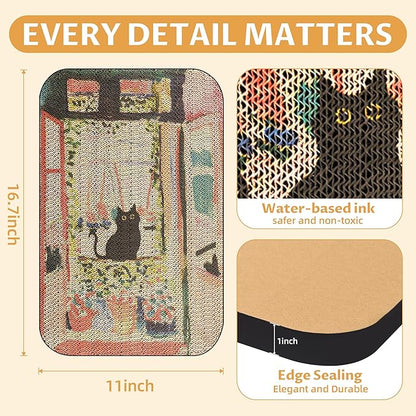Art Cat Scratcher, Wall-Mountable Cat Scratching Board, Cat Wall Scratcher 16.7x11x1 Inch Cat Scratch Pad and Cat Scratchers for Indoor Cats Toy Furniture Protector（The Open Window）