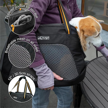 Kurgo Explorer Dog Carrier - Comfortable Carrier for Travel - Water-Resistant Armorsole Base - Airline Compliant - Storage Pocket - for Cats & Small Dogs up to 20 lb - Black/Yellow