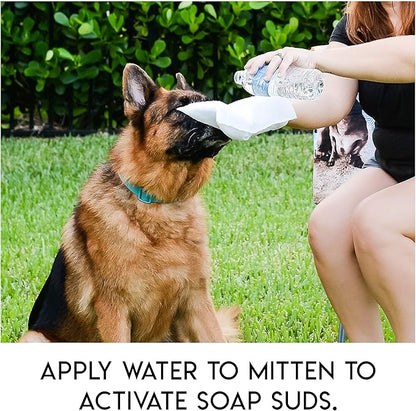 No Rinse Pet Wipes | Rinse Free Shampoo Mittens | Dogs & Cats | Bath Wipes - Bathing & Washing Pets, Hypoallergenic | No Rinse Wash Mitt | Grooming, Lather Wipe Dry - Pack of 15