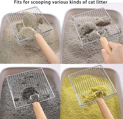 DHXYZZB Metal Cat Litter Scoop with Holder - Heavy Duty Litter Scooper & Speed Sifter with Comfortable Wood Grip - Washable Convenient Stand for Easy and Efficient Cleaning