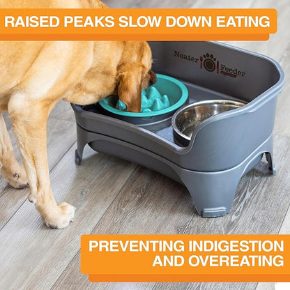 The Niner Slow Feed Bowl - Raised Peaks Slow Down Pets Eating - Fits Elevated Feeders Including Neater Feeder Large Sizes - Gentle on Teeth and Gums - Holds up to 2 Cups (Aquamarine)