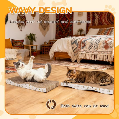 PatiencET Cat Scratch Pad 2 Pack, Waved Cardboard Cat Scratcher with Catnips, Scratching Board for Small Medium Size Cats, Kittens, Protects Furniture & Couch