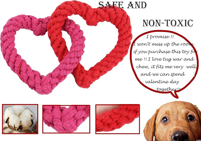 BoomBone Interlocking Heart Dog Rope Toy, Valentines Day Pet Toys for Small Medium Dogs