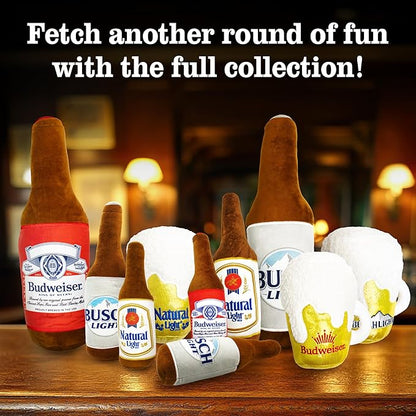 design LAB, Inc. Budweiser Beer Dog Toy | Official Merchandise Beer Bottle Squeaky Plush Toy for Dogs | 17 inch XL Extra Large Novelty Dog Toys for Fun and Fetch