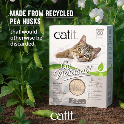 Catit Go Natural Pea Husk Clumping Cat Litter – Unscented, 12.3 lbs – Plant-Based, Eco-Friendly, Dust-Free & Flushable Cat Litter – Natural Clumping Formula, Low Tracking, Highly Absorbent