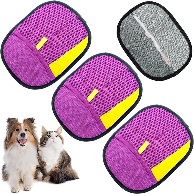 3pc Pet Hair Removal Gloves, Reusable Cats & Dogs Pet Hair Removal Tool,Efficient Pet Hair Removal Electrostatic Gloves is Suitable for Clothes, Sofas, Beds and Carpets (Purple)