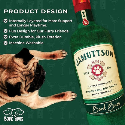 Bark Bros - Liquor Bottle Dog Toy - Plush Squeaky Dog Toys Funny Drink Parody - Alcohol Dog Toy - Dog Birthday Toy - Cute Dog Toys - Puppy Gifts - Puppy Stuff - Dog Stuff (Large, Jamuttson)