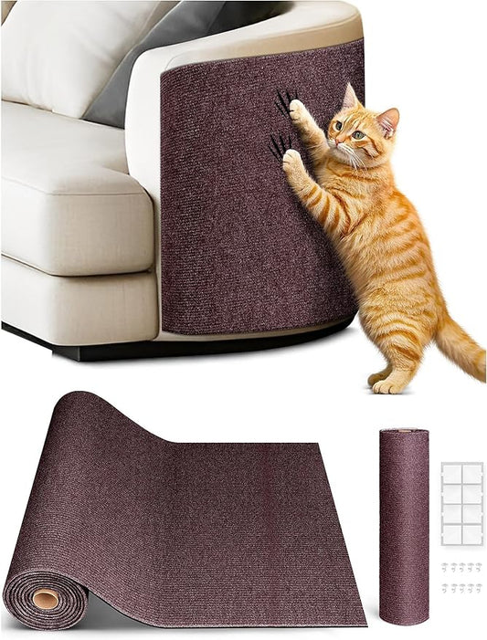 78.7"x15.8" Cat Scratch Mat, Trimmable Self-Adhesive Carpet, DIY Climb Cat Scratcher for Furniture Couch or Wall Protector, Covering Cat Scratching Post Replacement Pads (Brown)