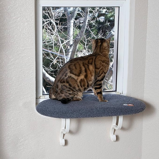 K&H Pet Products Kitty Sill Cat Window Perch for Large Cats, Orthopedic Window Hammock Bed Holds 40LBS, Washable Cover, Kitty Windowsill Bed Seat for Indoors - Gray Fleece, Unheated, 14 X 24in