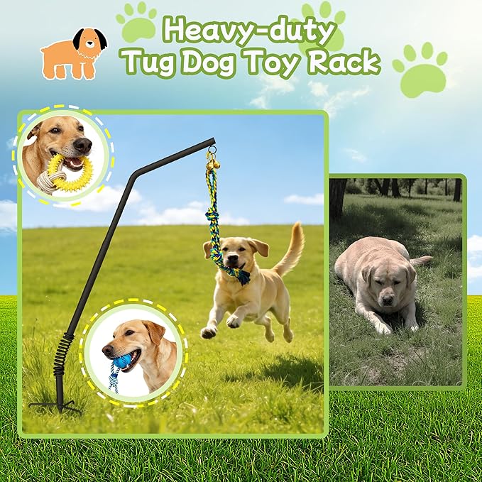 Tether Outdoor Dog Rope Toy with Adjustable Height Spring Pole, 3 Kinds Dog Tug of War Toys for Self Play and Interactive in Park, Yard, Lawn Rope, Suitable for Energetic Dog