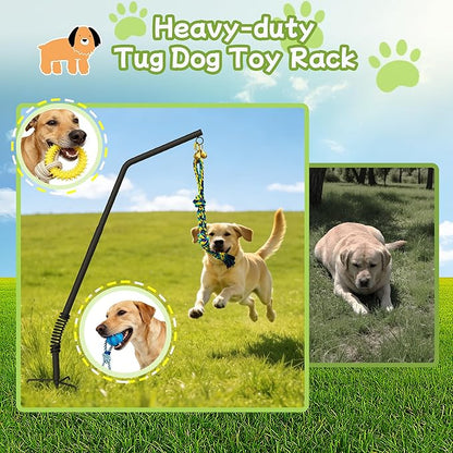 Tether Outdoor Dog Rope Toy with Adjustable Height Spring Pole, 3 Kinds Dog Tug of War Toys for Self Play and Interactive in Park, Yard, Lawn Rope, Suitable for Energetic Dog