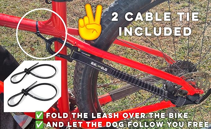 BIKE AND DOG - Dog Leash and Harness for Bicycle, Harness with 3 Rings, 2 are Sides, Includes 2 Special Cable Ties for Bicycle. Patented. (Fluorescent Yellow, Leash)