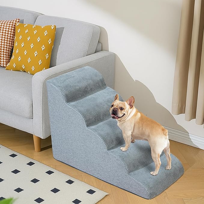 5-Step Dog Stairs, 22.6” High Foam Pet Ramp for Small Dogs & Cats – Durable Waterproof Washable Cover, Non-Slip Base, Stable Indoor Ladder for High Beds and Couch (Grey)