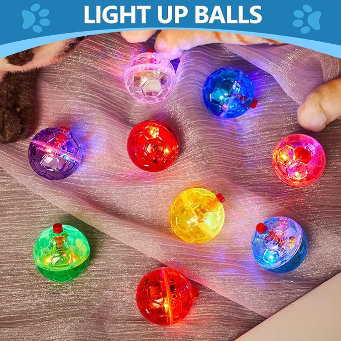 Jecery 9 Pcs Light Up Cat Balls Ghost Hunting LED Motion Activated Cat Toy Interactive Lighted Ball Pet Glowing Mini Running Exercise Toys for Kitten Dog Pet Animals Activity(Multicolor)