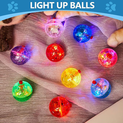 Jecery 9 Pcs Light Up Cat Balls Ghost Hunting LED Motion Activated Cat Toy Interactive Lighted Ball Pet Glowing Mini Running Exercise Toys for Kitten Dog Pet Animals Activity(Multicolor)