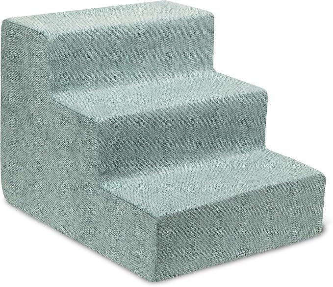 Best Pet Supplies Dog Stairs & Steps - Foam Steps for Small Dogs & Cats, Non-Slip Indoor Balanced Pet Step Support, Dog Ramp, No Assembly, Pale Teal, 3-Step (13.5-inch Height)
