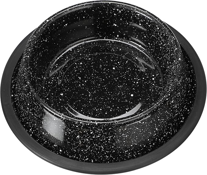 Neater Pet Brands - Outdoor Camping Style Pet Bowl - Enamel Ware Blue Black Granite Colors - Dog Cat No Tip Skid Bowls (16 oz, Black)