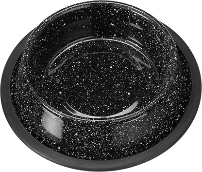 Neater Pet Brands - Outdoor Camping Style Pet Bowl - Enamel Ware Blue Black Granite Colors - Dog Cat No Tip Skid Bowls (16 oz, Black)