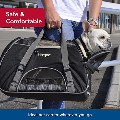 Coastal Pet Bergan Comfort Carrier - Breathable Travel Carrier for Dogs & Cats - Black & Grey, 19" x 10" x 13"