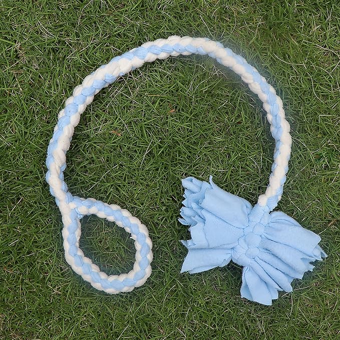 Baba&Nana Braided Fleece Dog Tug Toy, Assorted Colors Dog Rope Toy with Ball, Interactive Tug of War Dog Toy for Large & Medium & Agility Dogs (Blue)