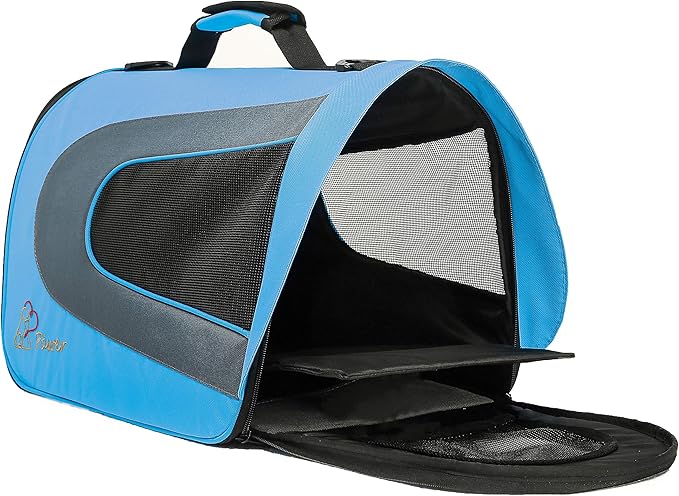 Pawer 18” x 11”x 11” Soft-Sided Foldable Airline Approved Pet Carrier for Cat, Puppy and Small Dog, Washable 600D Oxford Fabric, with Handle and Strap for Carry, Multiple Colors Available