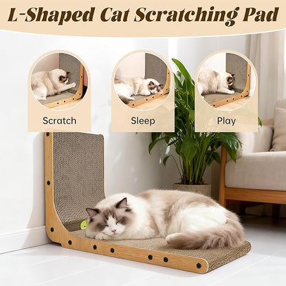 PatiencET L Shape Cat Scratcher, 26.8 Inch Cardboard Scratch Pad for Indoor Cats, Large Vertical Scratch Board, Furniture Protector
