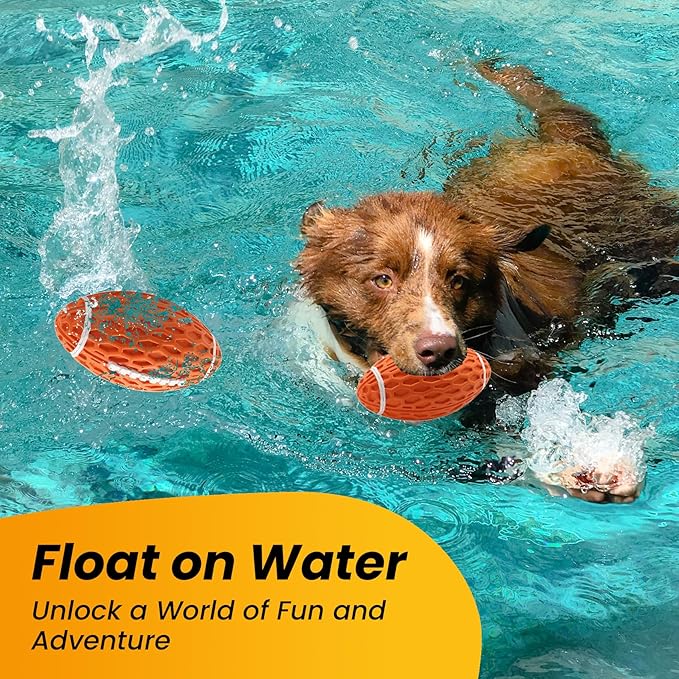 Squeaky Dog Toy, Bacon Flavored Rubber Dog Ball for Aggressive Chewers, Floating Fetch Outdoor Dog Football, Durable and Interactive Dog Toy for Medium Large Dogs, Orange, Large