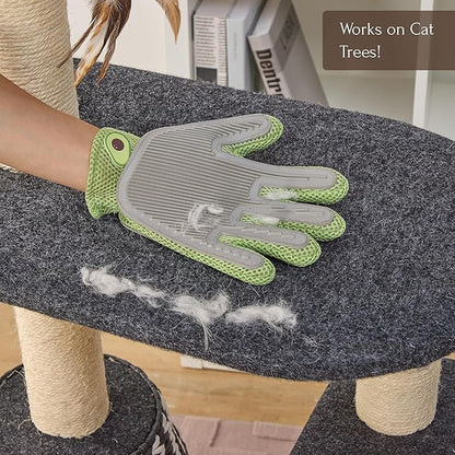 PetPals Single Pet Hair Removal Grooming Glove, Suitable for Long and Short-Haired Dogs and Cats. Double-Sided Function with Pet Hair Removal and Cleaning for Furnitures. Green