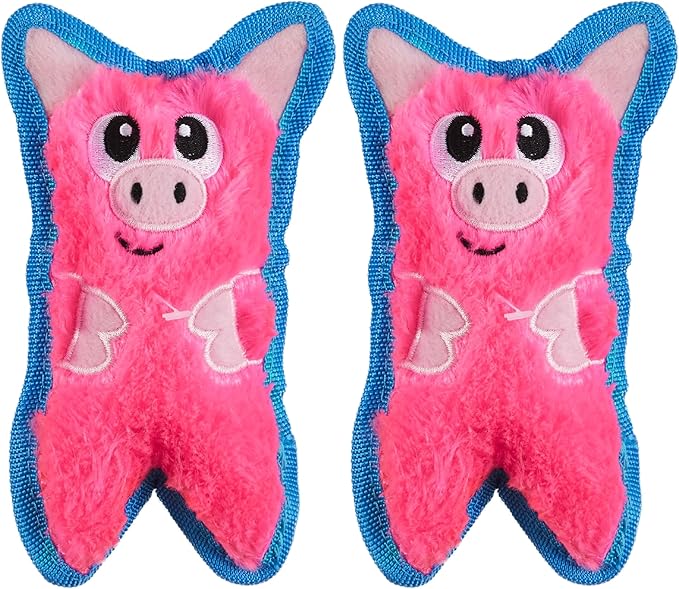 Outward Hound Durablez Minis – Squeaky Plush Dog Toy, No Stuffing for Less Mess, Interactive & Tough, Jumbo Squeaker, Puppies & Small Dogs, Pig, 6.8" (Pack of 2)