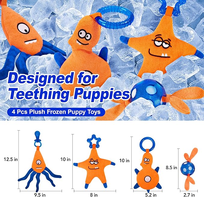 4 Pack Frozen Puppy Toys to Keep Them Busy to Relieve Teething Pain,Chew Toys for Puppies 0-6 Months Relieve Teething Itch, Puppy Teething Rings to Release Excess Energy