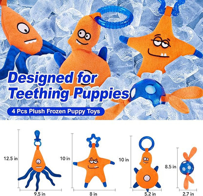 4 Pack Frozen Puppy Toys to Keep Them Busy to Relieve Teething Pain,Chew Toys for Puppies 0-6 Months Relieve Teething Itch, Puppy Teething Rings to Release Excess Energy