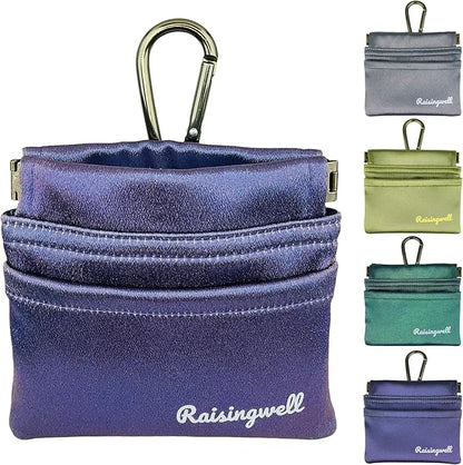 Raisingwell Dog Treat Pouch, Pocket Sized Pet Training Pouch, Hand Free Purple Dog Walking Bag with Carabiner, Self-Closing Pet Feed Snack Reward, for Puppy Travel or Outdoor Use, NanoPTC