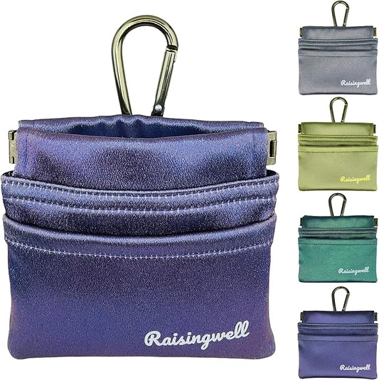 Raisingwell Dog Treat Pouch, Pocket Sized Pet Training Pouch, Hand Free Purple Dog Walking Bag with Carabiner, Self-Closing Pet Feed Snack Reward, for Puppy Travel or Outdoor Use, NanoPTC