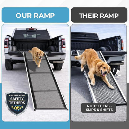 Dog Ramp for Car, SUV & Truck, 71" Long x 20" Wide, Extra Side-Strap Stability System, Non-Slip Quad-Fold Pet Ramp for Large Dogs, 250 lb Capacity (Standard Design)