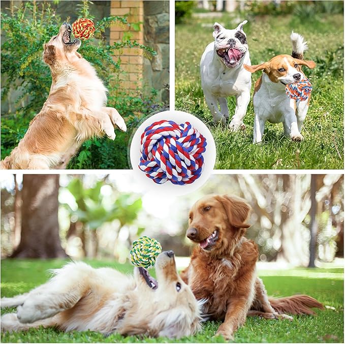 Dog Chew Rope Balls Toys for Aggressive Chewers, 10 Pieces Durable Dog Balls for Medium and Small Breeds Cotton Chew Toys for Puppies Teething No Large Dogs