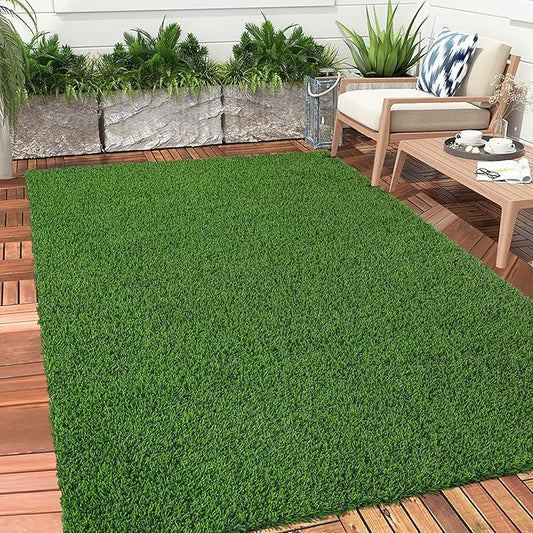 Bsmathom Artificial Grass Rug Indoor Outdoor Rug, 3x5Ft Dog Grass Mat with Drainage Holes, Synthetic Artificial Grass Turf Fake Grass Rug for Balcony Garden Lawn Landscape, 3x5Ft