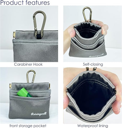 Raisingwell Dog Treat Pouch, Pocket Sized Pet Training Pouch, Hand Free Bronze Dog Walking Bag with Carabiner, Self-Closing Pet Feed Snack Reward, for Puppy Travel or Outdoor Use, NanoPTC