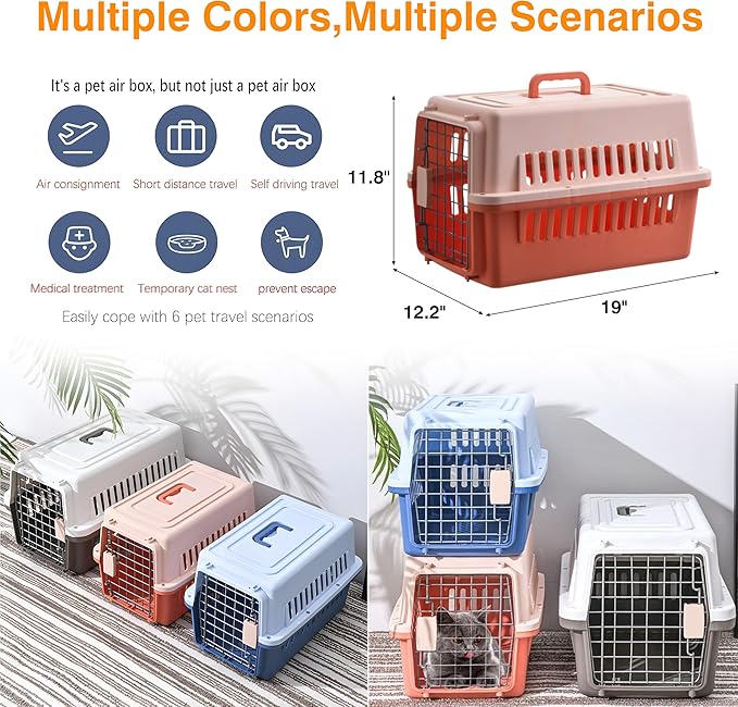 Pets Carrier,Kennel,19in,Long,Hard-Sided,for Cat up to 14lb,Suit for Airline/Road Travel (Orange, Small)