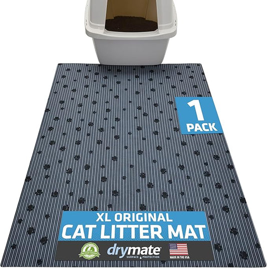 Drymate Cat Litter Box Mat, Litter Trapping Mat, Waterproof, Urine-Proof, Absorbent, Machine Washable, Soft on Paws, Contains Mess, Protects Floors, Kitten Supplies, Dark Grey, 28x36 XL