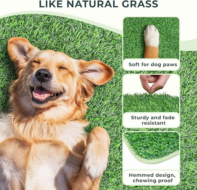 BurgeonNest Dog Grass Pad with Tray 35"x24", Includes Reusable Artificial Turf for Dog Litter Box, Ultra-Absorbent Washable Pee Pad & EVA Material Tray for Balcony, Apartment & Indoor/Outdoor Use