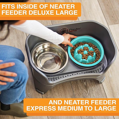 The Niner Slow Feed Bowl - Raised Peaks Slow Down Pets Eating - Fits Elevated Feeders Including Neater Feeder Large Sizes - Gentle on Teeth and Gums - Holds up to 2 Cups (Aquamarine)