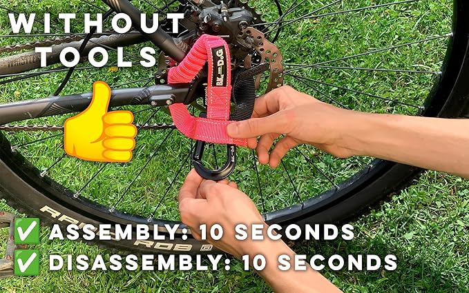 BIKE AND DOG - Dog Leash and Harness for Bicycle, Harness with 3 Rings, 2 are Sides, Includes 2 Special Cable Ties for Bicycle. Patented. (Fluorescent Pink, Leash)
