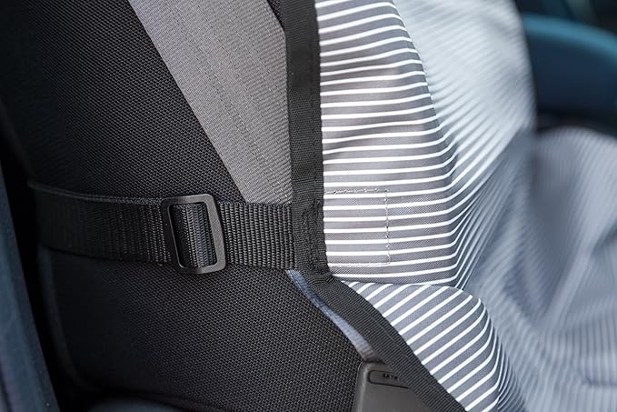 IRIS USA, Inc. Medium Dog Car Seat Cover, Single Seat Water-Resistant Easy Install Standard Size Car Seat Cover Protects Against Dirt and Animal Hair for Pet Dog Cat, Gray Stripes