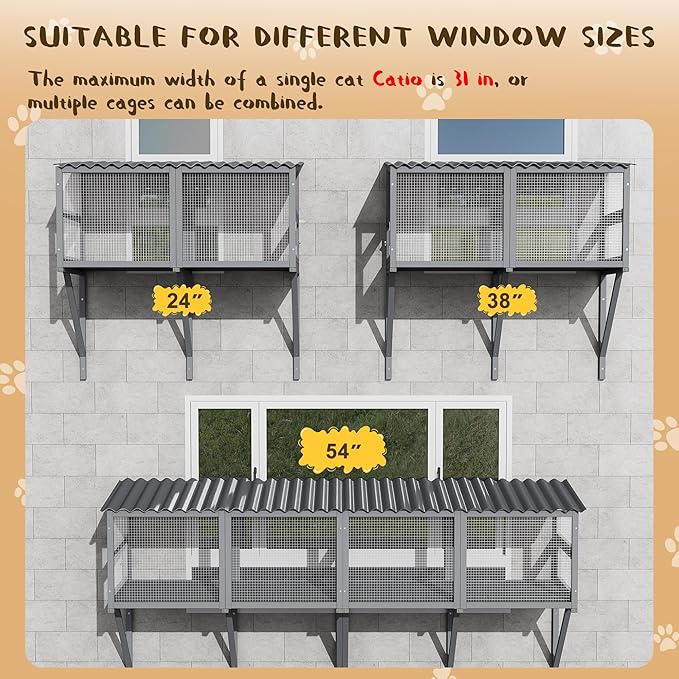 Cat Catio, Cat Window Perch for Large Cats - Catio Outdoor Cats Enclosure Windows, Patio Window Box Hommock for Sunbathing, Napping, Outside Wooden Catios for Indoor Kittens (Gray)
